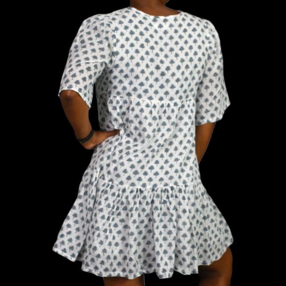 Emerson Fry Isla Mini Dress White Print Babydoll Cotton HandBlock Swingy Small - Picture 2 of 16